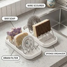 Wavy Soap Dish Drain Rack, Bathroom Soap Holder Drain Rack, Stainless Steel Kitchen Drain Rack, Countertop Sponge And Cleaning Cloth Drain Rack (Beside Sink), Quick Drainage, Keeps Countertop Dry, Securely Holds Sponges And Steel Wool - Multicolor - View 4
