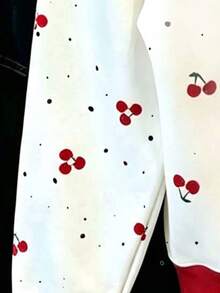 Youth Girl Cherry Print Crew Neck Long Sleeve Sweatshirt - White - View 4
