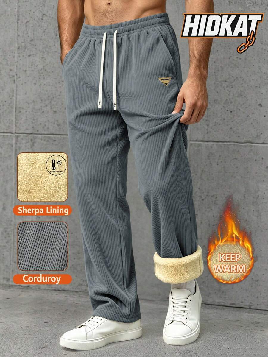 Hidkat Men's Autumn/Winter Thickened Corduroy Casual Long Pants With Elastic Waist And Drawstring, Suitable For Outdoor And Home Leisure - Grey - View 1