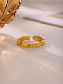 Minimalist Stainless Steel Asymmetrical Textured Multi-Layer Stackable Gold Rings, Suitable For Girlfriend, Best Friend And Mother, 18K Gold Plated Women's Rings, Aesthetic Wedding, Vacation Exaggerated Jewelry, Party, Ball Accessories, Ideal Holiday, Birthday Gift Choice - Multicolor - View 6