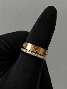 2Pcs Stainless Steel Plated 18K Gold Four-Leaf Clover Rings, Elegant Ladies Bangle Jewelry, Suitable For Daily Wear And Gift - SGS095 - View 6