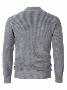 Minimalist Light Half Turtleneck Knit Jumper, Men Solid Color Thin Ribbed Long Sleeve Loose Sweater, Daily Wear Layering Clothes For Spring Fall - Dark Grey - View 4