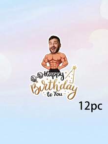 8/12/16件客製化照片肌肉男生日快樂橫幅，個性化健身房健身拉幅，舉重啞鈴主題派對橫幅 - 彩色 - 查看 16