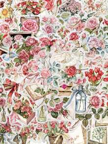 50PCS, Flowers And Book Transparent Stickers, PET Material, Creative And Aesthetic Design Sticker, Suitable For Mobile Phone Cases, Tablets, Mobile Phone, Laptops, Suitcases, Cars, Notebooks, Helmet, Guitar, Skateboard, Storage Box, Computer - 50pcs - View 5