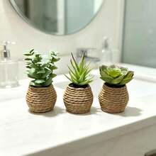 3pcs Mini Artificial Plant Bonsai Succulent Desktop Potted Plants, Suitable For Home Indoor, Garden, Office, Party (Highly Realistic), Photography And Other Decoration Scenes - Green - View 11