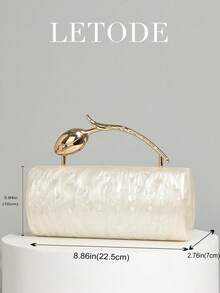 Rectangular Black Shoulder Bag, Smooth Synthetic Leather, Women's Party Handbag, Detachable Strap, Sophisticated Style, Minimalist Handbag, For Her - Beige - View 6
