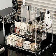 1pc 3-Tier Transparent Acrylic Cosmetic Storage Box, Large Capacity Makeup Display Rack, Desktop Drawer Organizer, Made Of Transparent Acrylic Material, Layered Design, Can Store Lipstick, Eye Cream, Cushion Powder, Lotion, Makeup Brushes - Clear - View 10