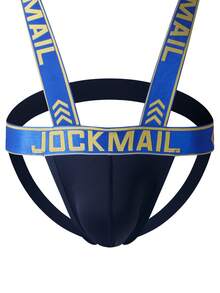 JOCKMAIL 2合1肩帶內褲 男士連體雙層丁字褲 性感誘惑運動款 - 藍色 - 查看 8