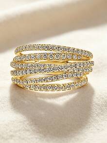 1pc Elegant Cubic Zirconia Ring For Women, Wedding Engagement Party Jewelry, Valentine's Day Gift - Yellow Gold - View 14