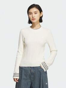 Adidas Originals Women's Colorblock Striped Crew Neck Sweater - White - View 1