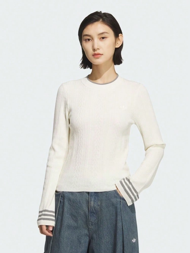Adidas Originals Women's Colorblock Striped Crew Neck Sweater - White - View 1
