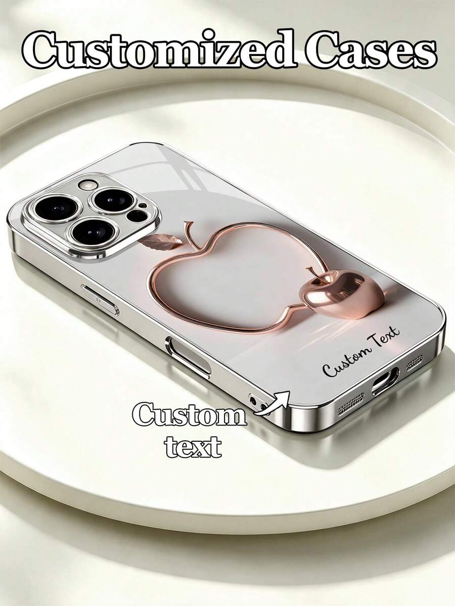 Alloy Elements 1pc Customized Phone Case Tempered Glass Pattern Shockproof Customizable Text Metal Material Compatible With 17 Pro Max/S25 Ultra, Holiday Gift, Birthday Gift, Anniversary Gift, Metallic Minimalist, Personalized Gift - Silver - View 1