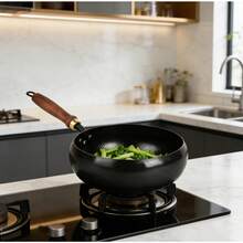26cm Hand geschmiedetes Japanische Eisenpfanne, unbeschichtet gehämmertes Wok, tiefer runder Boden wok, dickwandiger Eisentopf, schnell erhitzender Gusseisen Wok, Mehrzweck-Rühren- topf - Übersicht 5