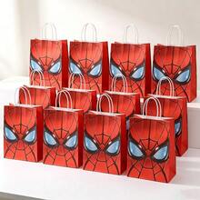 Red Paper Themed Gift Bags, Cool Superhero Cartoon Style, Classic Spider Mask Prints, Rectangular Handled Shape, Party Favor Bags For Boys Birthday Party Gift Packaging Supplies - View 1