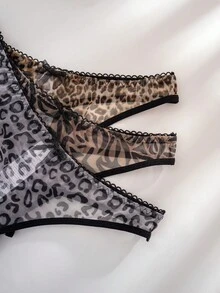 3pcs/Pack Leopard Print Bow Comfortable Thong - Multicolor - View 5