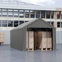 Carport Lagerzelt 3x6m Grau, verzinktes Stahlgestell, wasserdichte PE Plane, UV-Schutz, Seitenwände - 3 x 6 m - Übersicht 8