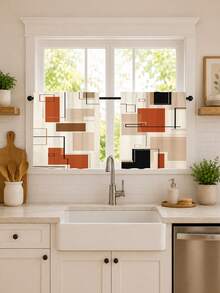 2pcs Creative Geometric Cube Digital Print, Multi-Color Palette, Minimalist Modern Style, Suitable For Bedroom, Living Room, Rental Home Decor, Semi-Sheer, Rod Pocket Installation - Multi-color C - View 11