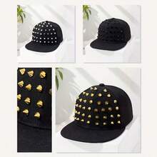 1pc Unisex Punk Rock Rivet Flat Brim Baseball Cap, Hip Hop Street Style Personalized Hat, Suitable For Outdoor Sports, Cycling, Festivals, Parties And Daily Casual Wear, Multiple Colors - Multicolor - View 2