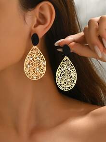 1 Pair Fashion Minimalist Geometric Pattern Rhinestone Earrings For Women, Suitable For Daily Wear - Gold-e1181 - View 2