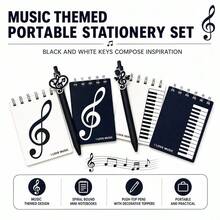 Musical Instrument Gift Set, Music Symbol Theme Stationery Combination, Includes Music Theme Notebook And 2-In-1 Music Symbol Pattern Gel Pen Set, Creative Music Accessories Gift, Music File Storage Set - Notebook Set - View 3
