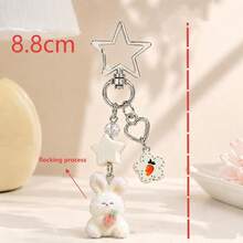 1pc/2pcs Women's Flocked Rabbit & Bear Cute Cartoon Pendant Star Beaded Keychain Creative Bag Charm - Multicolor - View 5