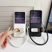 3pcs Compatible With Samsung Galaxy Z Flip 8/7/6/5/4 Pu Leather Phone Case, Built-In Makeup Mirror & Foldable Kickstand, Detachable Hand Wrist Strap, Shockproof Protective Cover, Cute Women Fashion Foldable Shell - White - View 7