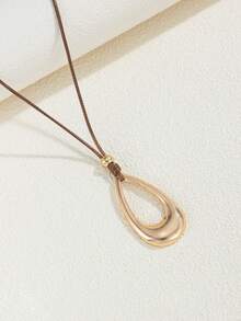 1pc Vintage Teardrop Pendant Necklace For Women - Gold - View 4