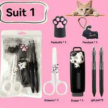 1 Set New Black Cat Theme Creative Cute Cartoon Stationery Set, Suitable For Office And School Use, Perfect Learning Reward - Sets - View 2