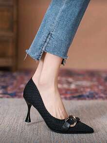 Women's PU Material High Heel Shoes, New Design Comfortable Pointed Toe Stiletto Pumps, Niche Elegant Celebrity Style - Black - View 2