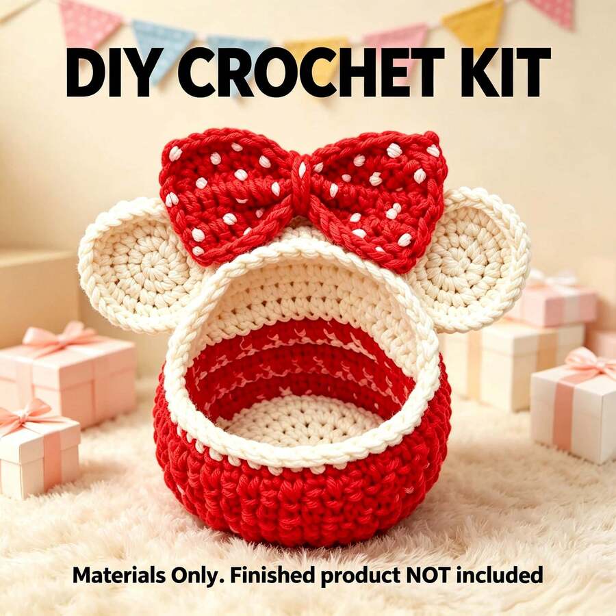 1pc Crochet Storage Basket Kit (Materials Only, Simple Hand Crochet Required), DIY Kit For Beginners, Includes Step-By-Step Guide And English Instructions, Home Decor Design, Creative Gift For Birthday And Holidays, Christmas/Valentine's Day - DIY Crochet Kit - View 1