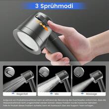 Water Saving 30% High Pressure Hand Held Shower Head With Built-In Filtration, 3 Function Settings, 1.5 Metre Hose And Silicone Massage Nozzle For Pleasant Shower Routine - A - View 2