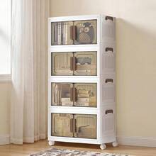 43 Cm Home Storage Cabinet, Multi Layer Foldable Storage Organizer With Transparent Doors And Mobile Casters, Modular Cabinet Combination For Bedroom Kids Room Study Room Kitchen Household Storage Organization - White - View 1