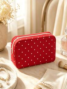 New Polka Dot Pattern Printed Makeup Bag, Portable Zipper Storage Bag, Toiletry Bag, Suitable For Daily Use/Outdoor/Travel, Convenient To Carry, Can Organize Cosmetics, Phone And Other Small Items, Travel Essential, Christmas Gift, Personalized Gift Bag, Teacher's Day Gift, Small Gift Exchange, Room Decoration, Random Polka Dot Density - Multicolor - View 12
