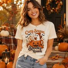 Cozy Ghost Pumpkin Spice Halloween Shirt, Spooky Fall Graphic Tee - 樣式1 - 查看 2