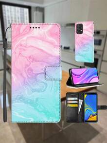 Wallet Card Holder Artificial PU Leather Case Painted Marble Stone Texture Pattern Anti-Drop Stand Phone Case Gift With Lanyard - Multicolor - View 2