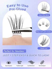 60pcs Self-Adhesive C-Curl Eyelashes, 8-16mm Length, No Glue Needed, No Makeup Removal, DIY Eyelash Extension, False Eyelash Clusters, Create Natural And Extended Eyelashes - View 3