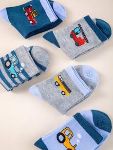 5 Pairs Cute Cartoon Car Pattern Breathable Odor-Resistant Children's Socks, Suitable For Spring, Summer, And Autumn - Multicolor - View 3