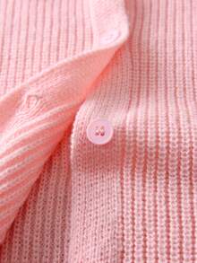 Girls Cute Solid Color Lace Collar Long Sleeve Knitted Cardigan Sweater, Suitable For Casual Daily Wear In Spring, Autumn And Winter - Pink - View 7