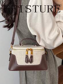 FEISTURE 1pc Colorblock Women's Box Bag, Fashionable Handheld Shoulder Crossbody Small Square Bag, Suitable For Girls, Women, College Students, New Professionals And Office Workers, Perfect For Work, Business, Commute, School - Coffee - View 3