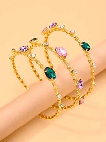 FAAABULS 1pc Multi-Layer Wrapped Bamboo Knot Chain Rhinestone Bracelet, Oval Colorful Rhinestone Stackable Delicate Chain Bracelet, Women's Daily Commute Party Accessory - Rhinestones - View 6