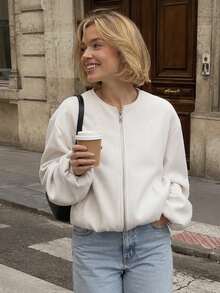 Women's Casual Versatile Short Jacket, Autumn/Winter White - White - View 3