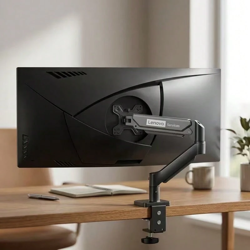 1Pc Lenovo AM110 Pneumatic Monitor Stand, 9KG Load Bearing, Articulating Multi‑Direction Rotatable Screen Bracket, Large Screen Desktop Riser, Black White Optional Colors