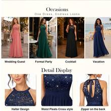 MIUSOL Elegant Women's Sequin Floral Lace Halter Neck Sleeveless Ruched Chiffon Maxi Dress, Perfect For Wedding Guest, Graduation, Bridesmaid, Prom, Evening - 藕粉色 - 查看 8