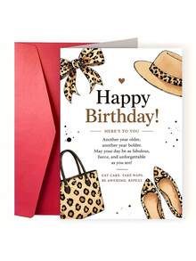 1pc Leopard Print Birthday Card, Stylish Fashion Girl Greeting Card, Cute Birthday Gift Card For Women & Friends - Multicolor - View 2