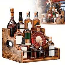 DZDSZQGST 3 Step Solid Wood Liquor Bottle Display Shelf, Coffee Syrup Rack Organizer, Countertop Liquor Wine Rack, Bar, Liquor Cabinet, Home Bar Shelf Stand For Liquor Whiskey, Spirits, Spice Rack - View 3