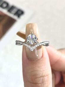 CENLEAR 1pc Moissanite Engagement Eternity Ring S925 Sterling Silver Diamond Tester Passed Wedding Promise Jewelry Gift For Women - Silver - View 6
