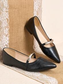 Pointed Toe Low Vamp Bow Flat Shoes, Delicate Satin Texture Soft And High-End, Versatile Shoes. - Black - View 4