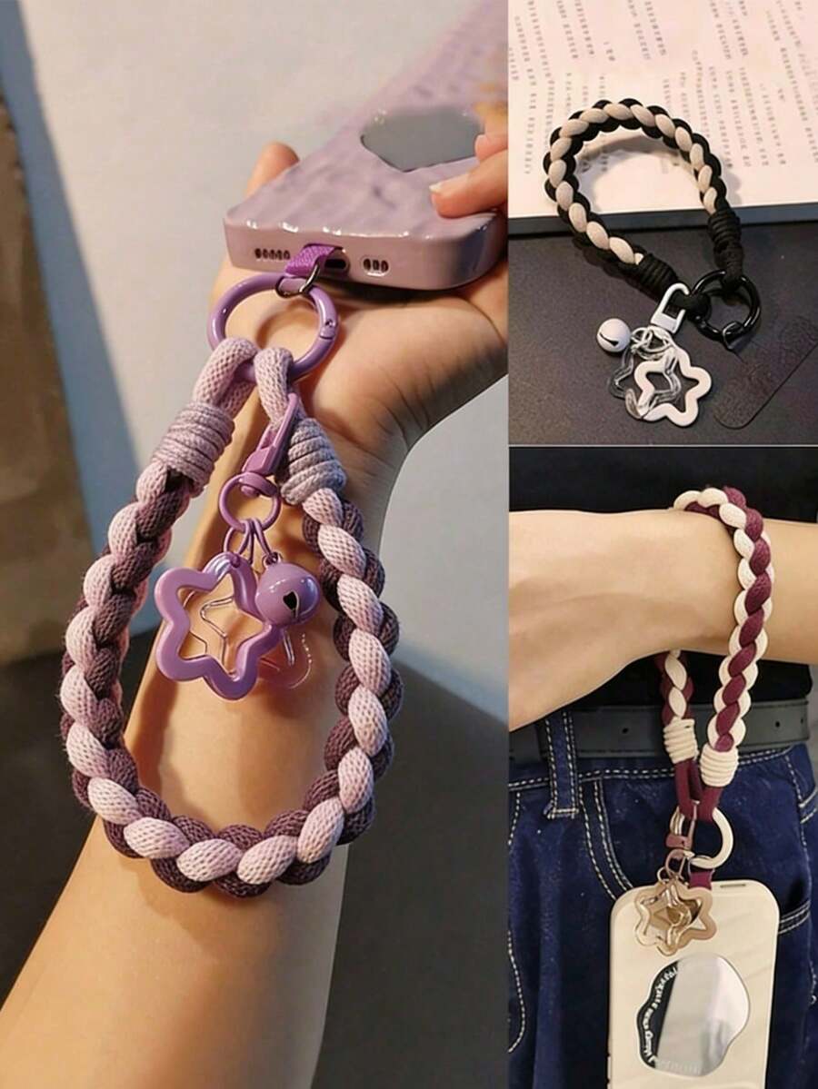 1 buah Tali Pergelangan Tangan Smartphone, Tali Pelindung Casing Smartphone, Gantungan Ponsel Anyaman Warna Kontras, Gantungan Kunci Ponsel Bintang Berongga, Gantungan Kunci Tas, Tali Pergelangan Tangan Anti-Hilang Portabel dengan Patch Ponsel Universal, Halloween - MultiWarna - View 1