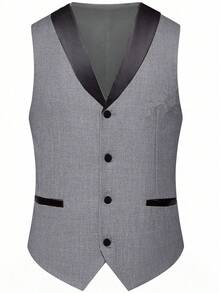 SuitGent 三件套男士高品质商务西装，纯色新郎婚礼礼服，修身休闲西装外套和裤子套装，春季款 - 淺灰色 - 查看 5