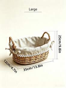 1pc Vintage French Country Style Wicker Storage Basket With Lace Ribbon Decoration, Handwoven Rattan Storage Basket, Suitable For Camping, Beach, Park, Garden Party Photo Props And Home Storage - Wicker Basket - View 7